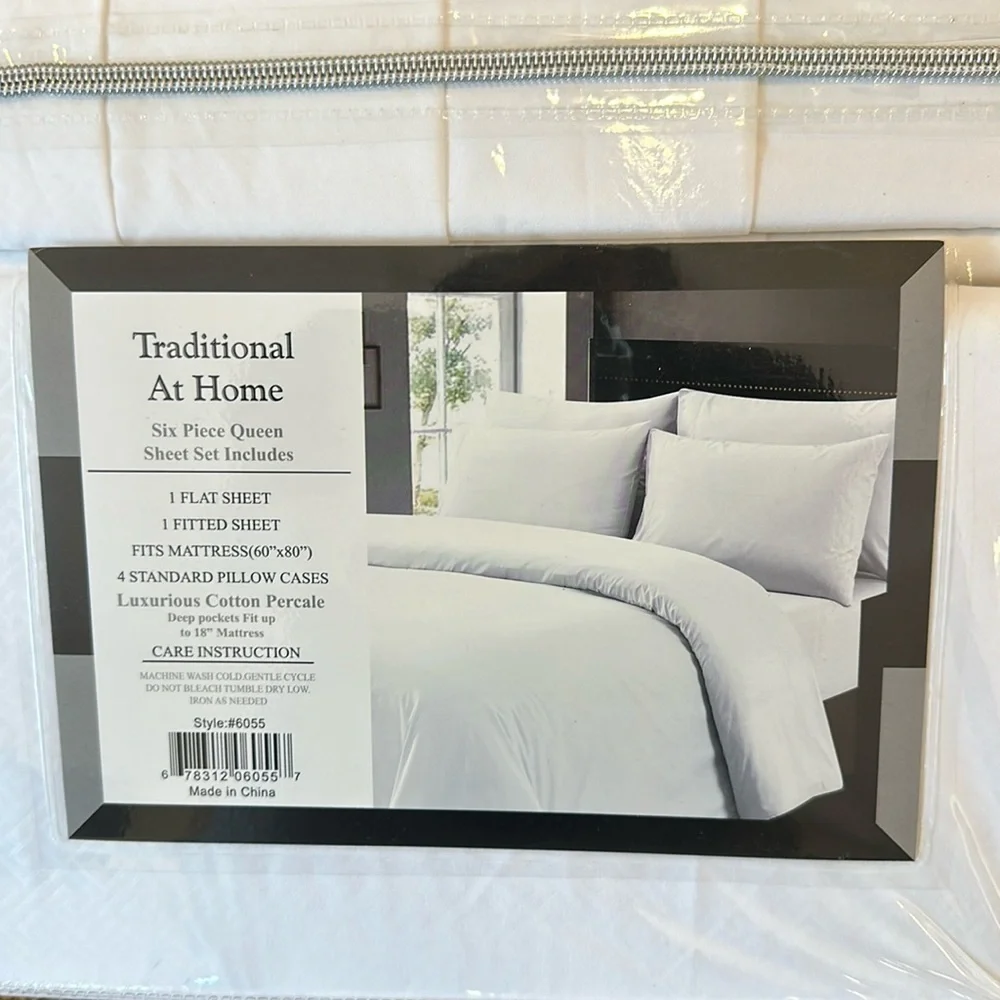 Traditional at Home 6pc Queen Sheet Set White as Snow Embossed Maze key